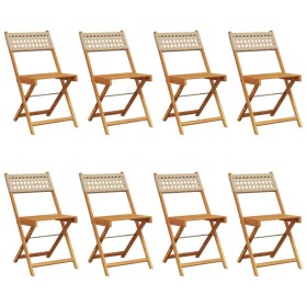 vidaXL Gartenstühle 8 Stk. Klappbar Beige Poly Rattan & Massivholz