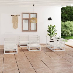 vidaXL 7-tlg. Garten-Lounge-Set Weiß Massivholz Kiefer
