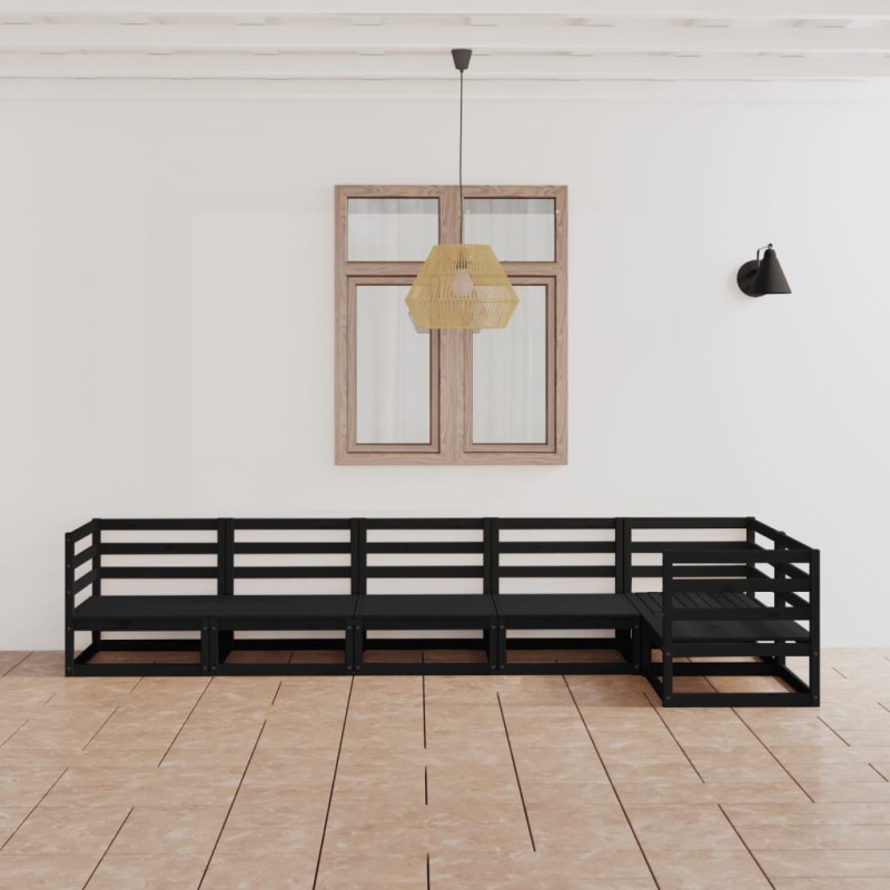 6-tlg. Garten-Lounge-Set Schwarz Massivholz Kiefer 6-tlg. Garten-Lounge-Set Schwarz Massivholz Kiefer