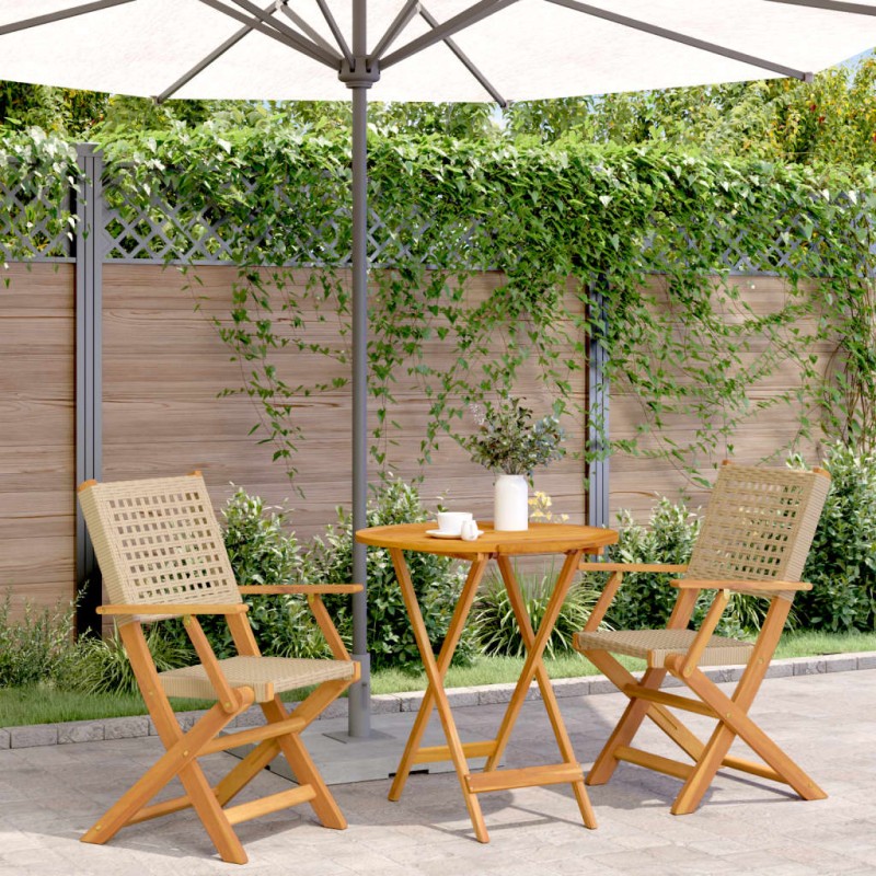 vidaXL 3-tlg. Bistro-Set Beige Poly Rattan und Massivholz vidaXL 3-tlg. Bistro-Set Beige Poly Rattan und Massivholz