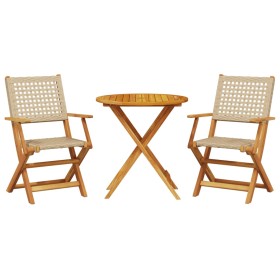 vidaXL 3-tlg. Bistro-Set Beige Poly Rattan und Massivholz