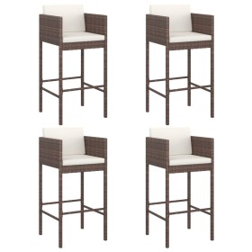 vidaXL Barhocker 4 Stk. mit Kissen Braun Poly Rattan