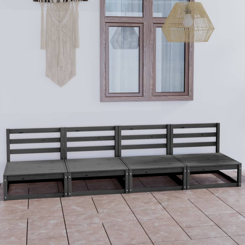 vidaXL Outdoor-Sofa 4-Sitzer Grau Massivholz Kiefer vidaXL Outdoor-Sofa 4-Sitzer Grau Massivholz Kiefer