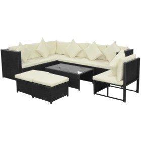 vidaXL 8-tlg. Garten-Lounge-Set mit Kissen Poly Rattan Schwarz