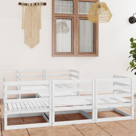 6-tlg. Garten-Lounge-Set Weiß Kiefer Massivholz