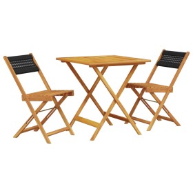 vidaXL 3-tlg. Bistro-Set Schwarz Polypropylen und Massivholz