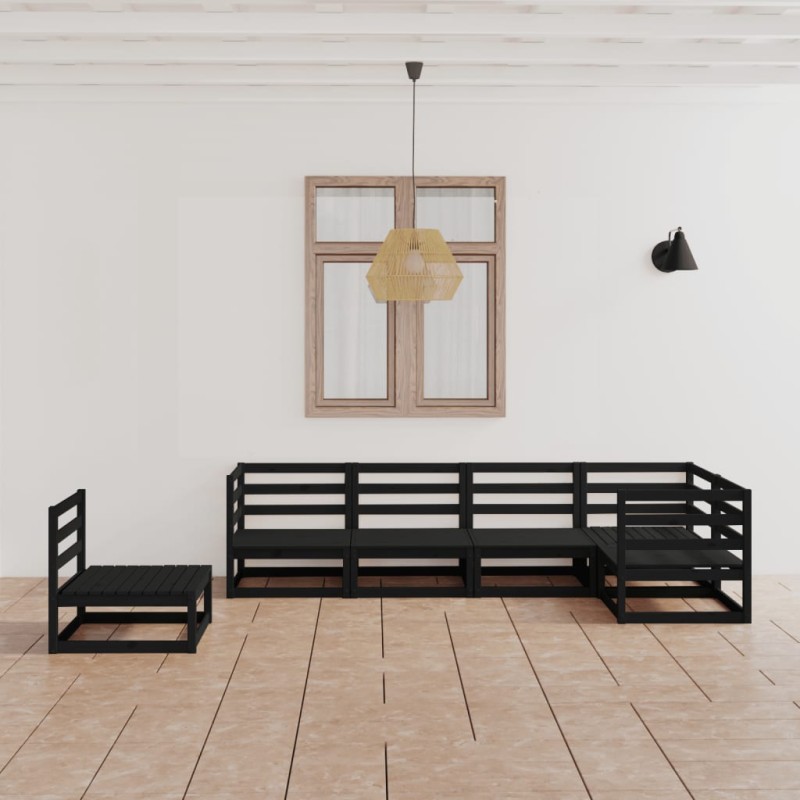 6-tlg. Garten-Lounge-Set Schwarz Massivholz Kiefer 6-tlg. Garten-Lounge-Set Schwarz Massivholz Kiefer