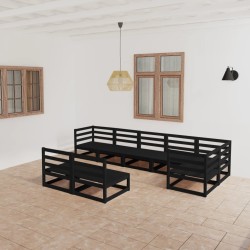 8-tlg. Garten-Lounge-Set Schwarz Massivholz Kiefer