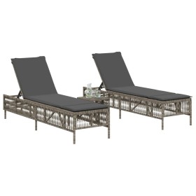 vidaXL Sonnenliegen 2 Stk. mit Tisch Grau Poly Rattan