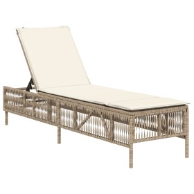 vidaXL Sonnenliege mit Auflage Beige Poly Rattan
