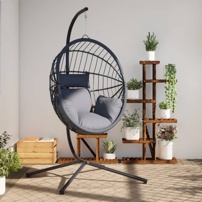 vidaXL Hängesessel Ei-Design mit Ständer Hellgrau Rattan und Stahl vidaXL Hängesessel Ei-Design mit Ständer Hellgrau Rattan und Stahl