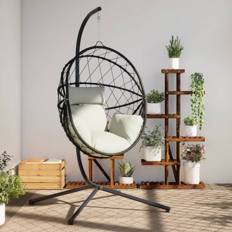 vidaXL Hängesessel Ei-Design mit Ständer Beige Rattan und Stahl vidaXL Hängesessel Ei-Design mit Ständer Beige Rattan und Stahl