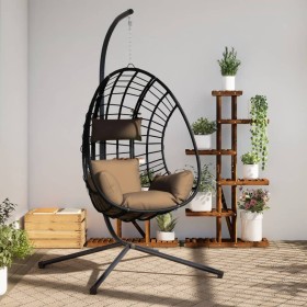 vidaXL Hängesessel Ei-Design mit Ständer Taupe Rattan und Stahl