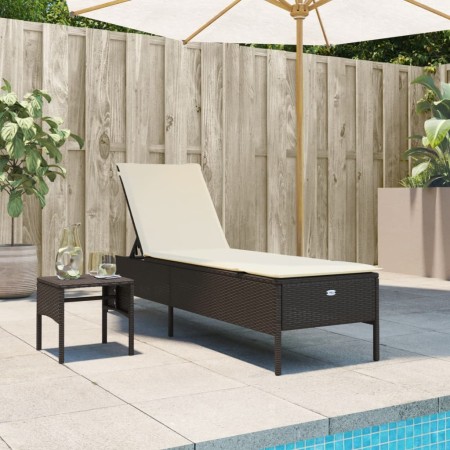 vidaXL Sonnenliege mit Tisch und Auflage Braun Poly Rattan