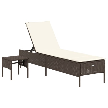 vidaXL Sonnenliege mit Tisch und Auflage Braun Poly Rattan