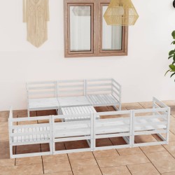 8-tlg. Garten-Lounge-Set Weiß Kiefer Massivholz