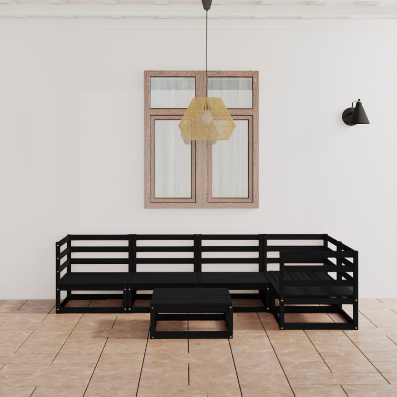 6-tlg. Garten-Lounge-Set Schwarz Massivholz Kiefer 6-tlg. Garten-Lounge-Set Schwarz Massivholz Kiefer