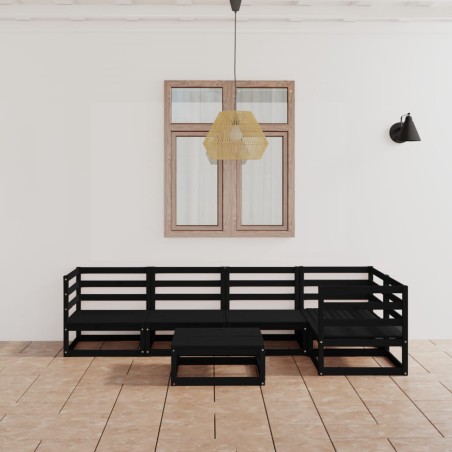 6-tlg. Garten-Lounge-Set Schwarz Massivholz Kiefer