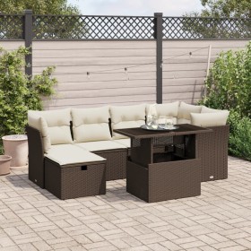 vidaXL 7-tlg. Garten-Sofagarnitur mit Kissen Braun Poly Rattan