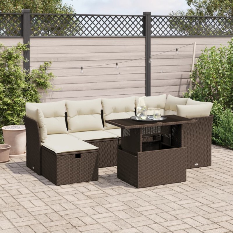 vidaXL 7-tlg. Garten-Sofagarnitur mit Kissen Braun Poly Rattan vidaXL 7-tlg. Garten-Sofagarnitur mit Kissen Braun Poly Rattan