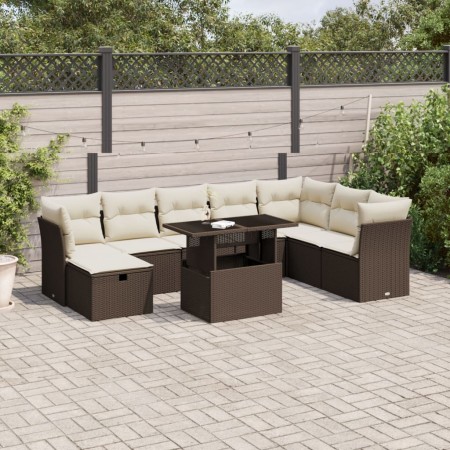 vidaXL 9-tlg. Garten-Sofagarnitur mit Kissen Braun Poly Rattan