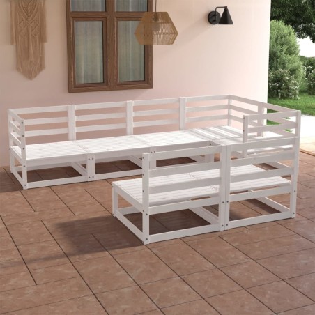 7-tlg. Garten-Lounge-Set Weiß Kiefer Massivholz