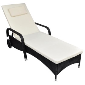 vidaXL Sonnenliege mit Rollen Poly Rattan Schwarz