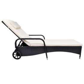 vidaXL Sonnenliege mit Rollen Poly Rattan Schwarz