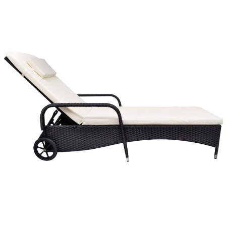 vidaXL Sonnenliege mit Rollen Poly Rattan Schwarz