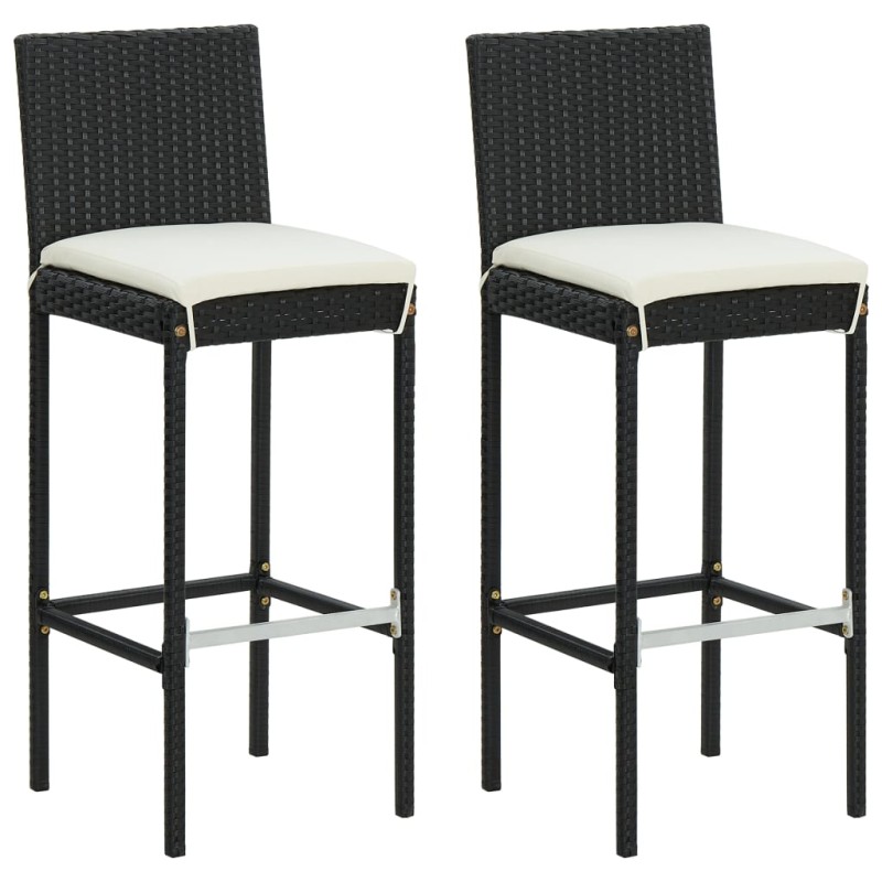 vidaXL Garten-Barhocker mit Kissen 2 Stk. Schwarz Poly Rattan vidaXL Garten-Barhocker mit Kissen 2 Stk. Schwarz Poly Rattan