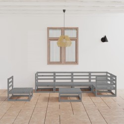 7-tlg. Garten-Lounge-Set Grau Kiefer Massivholz