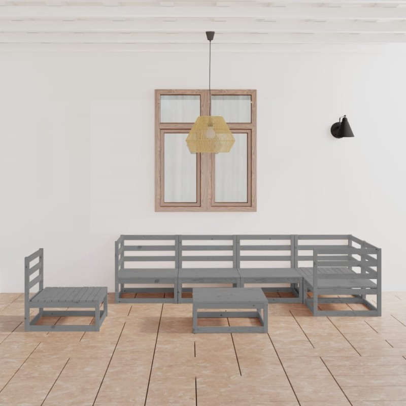 7-tlg. Garten-Lounge-Set Grau Kiefer Massivholz 7-tlg. Garten-Lounge-Set Grau Kiefer Massivholz