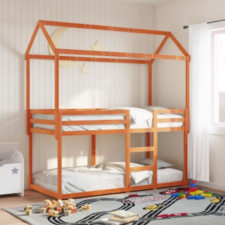vidaXL Etagenbett mit Dach Wachsbraun 80x200 cm Massivholz Kiefer