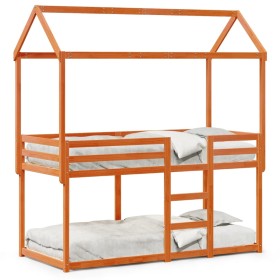 vidaXL Etagenbett mit Dach Wachsbraun 80x200 cm Massivholz Kiefer