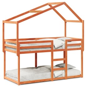 vidaXL Etagenbett mit Dach Wachsbraun 75x190 cm Massivholz Kiefer