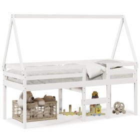 vidaXL Hochbett mit Dach Weiß 90x200 cm Massivholz Kiefer