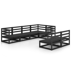 7-tlg. Garten-Lounge-Set Schwarz Massivholz Kiefer