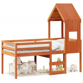 vidaXL Hochbett mit Dach Wachsbraun 90x190 cm Massivholz Kiefer