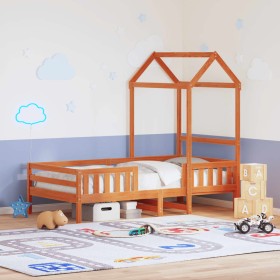 vidaXL Massivholzbett mit Dach Wachsbraun 90x200 cm Kiefer