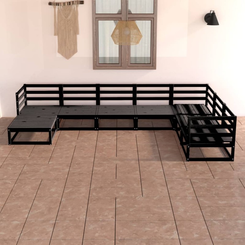 7-tlg. Garten-Lounge-Set Schwarz Massivholz Kiefer 7-tlg. Garten-Lounge-Set Schwarz Massivholz Kiefer