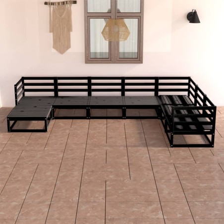7-tlg. Garten-Lounge-Set Schwarz Massivholz Kiefer