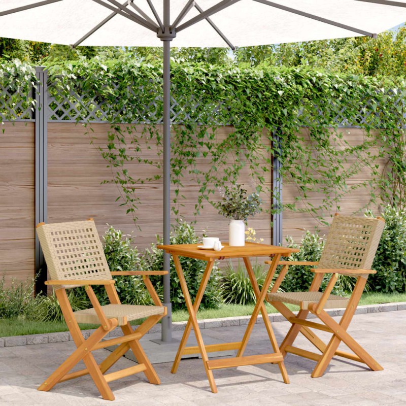 vidaXL 3-tlg. Bistro-Set Beige Poly Rattan und Massivholz vidaXL 3-tlg. Bistro-Set Beige Poly Rattan und Massivholz