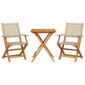 vidaXL 3-tlg. Bistro-Set Beige Poly Rattan und Massivholz