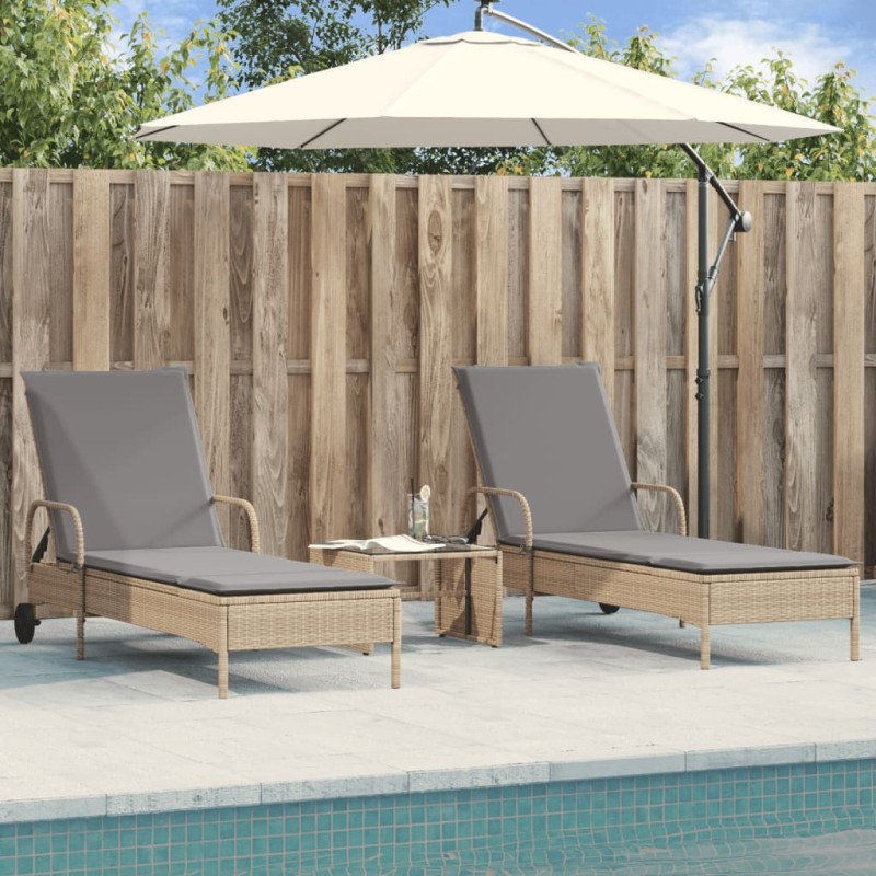 vidaXL Sonnenliegen mit Auflagen 2 Stk. Beige Poly Rattan vidaXL Sonnenliegen mit Auflagen 2 Stk. Beige Poly Rattan