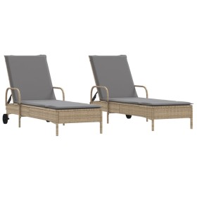 vidaXL Sonnenliegen mit Auflagen 2 Stk. Beige Poly Rattan