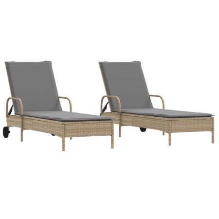 vidaXL Sonnenliegen mit Auflagen 2 Stk. Beige Poly Rattan