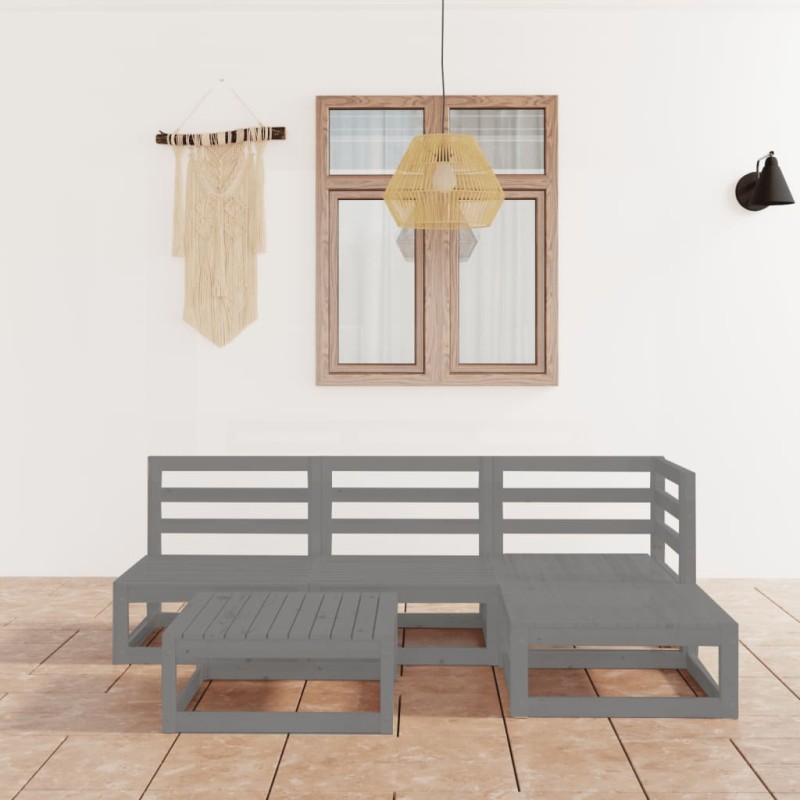 vidaXL 5-tlg. Garten-Lounge-Set Grau Massivholz Kiefer vidaXL 5-tlg. Garten-Lounge-Set Grau Massivholz Kiefer