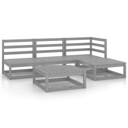 vidaXL 5-tlg. Garten-Lounge-Set Grau Massivholz Kiefer