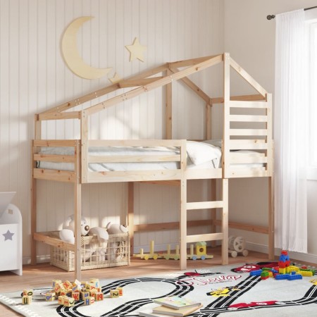 vidaXL Hochbett mit Leiter und Dach 90x200 cm Massivholz Kiefer