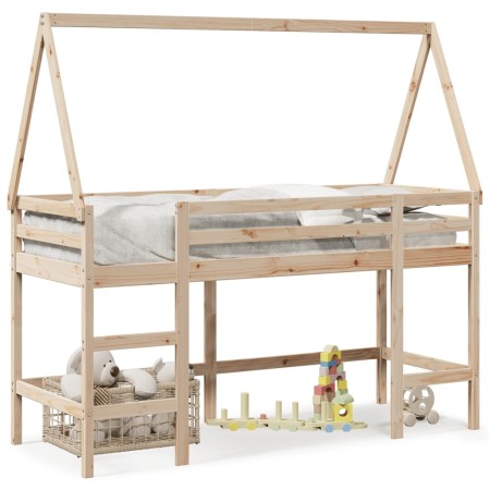 vidaXL Hochbett mit Leiter und Dach 90x190 cm Massivholz Kiefer
